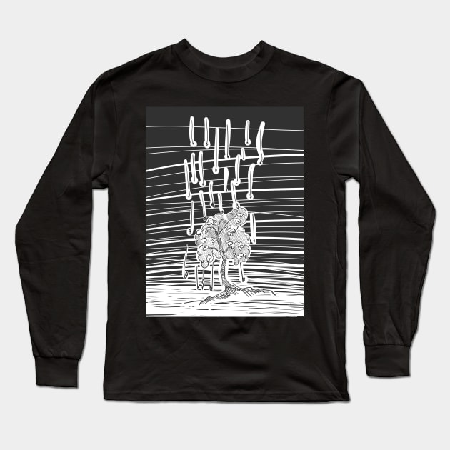 Woodcut tree illustration falling embers Long Sleeve T-Shirt by SubtleSplit